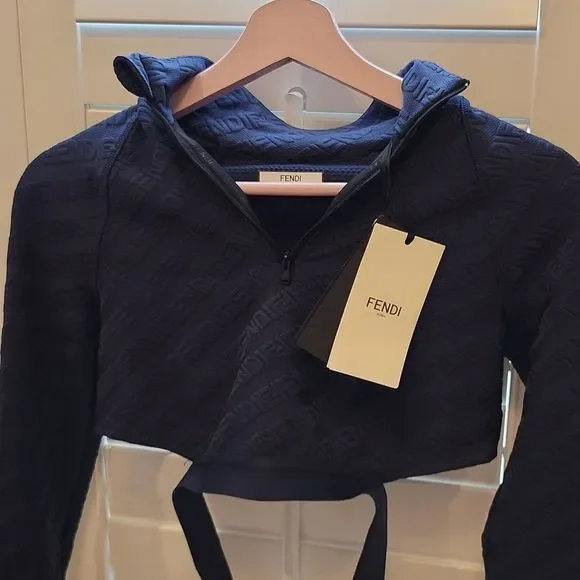 Fendi Top Knitted Fabric Atlhletic Wear Hoodie Cropped - Picture 1 of 11